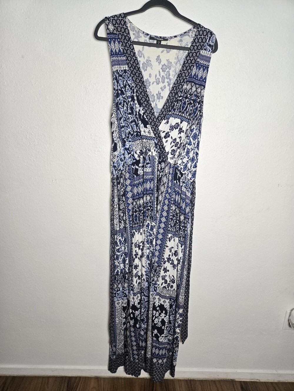 Boho Blue & White Wrap Maxi Dress Chelsea Studio